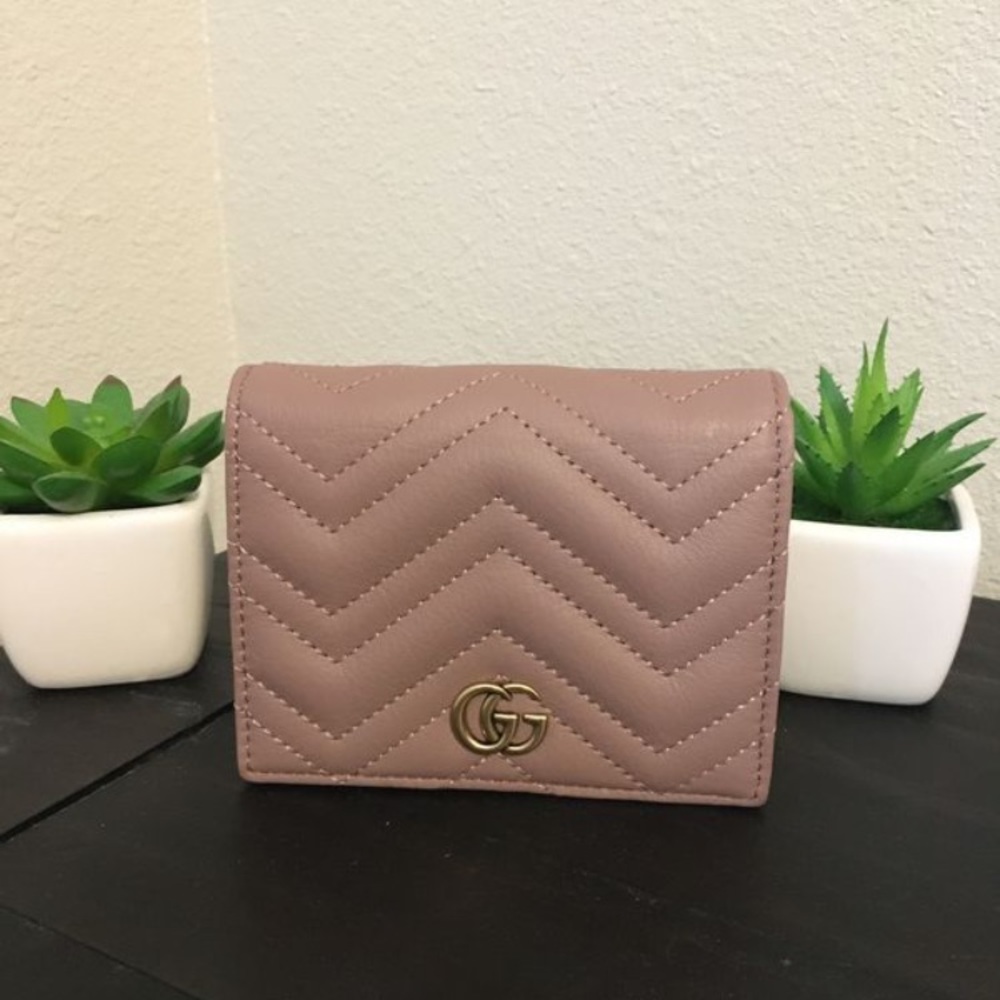 GG Marmont card case wallet dust pink leather